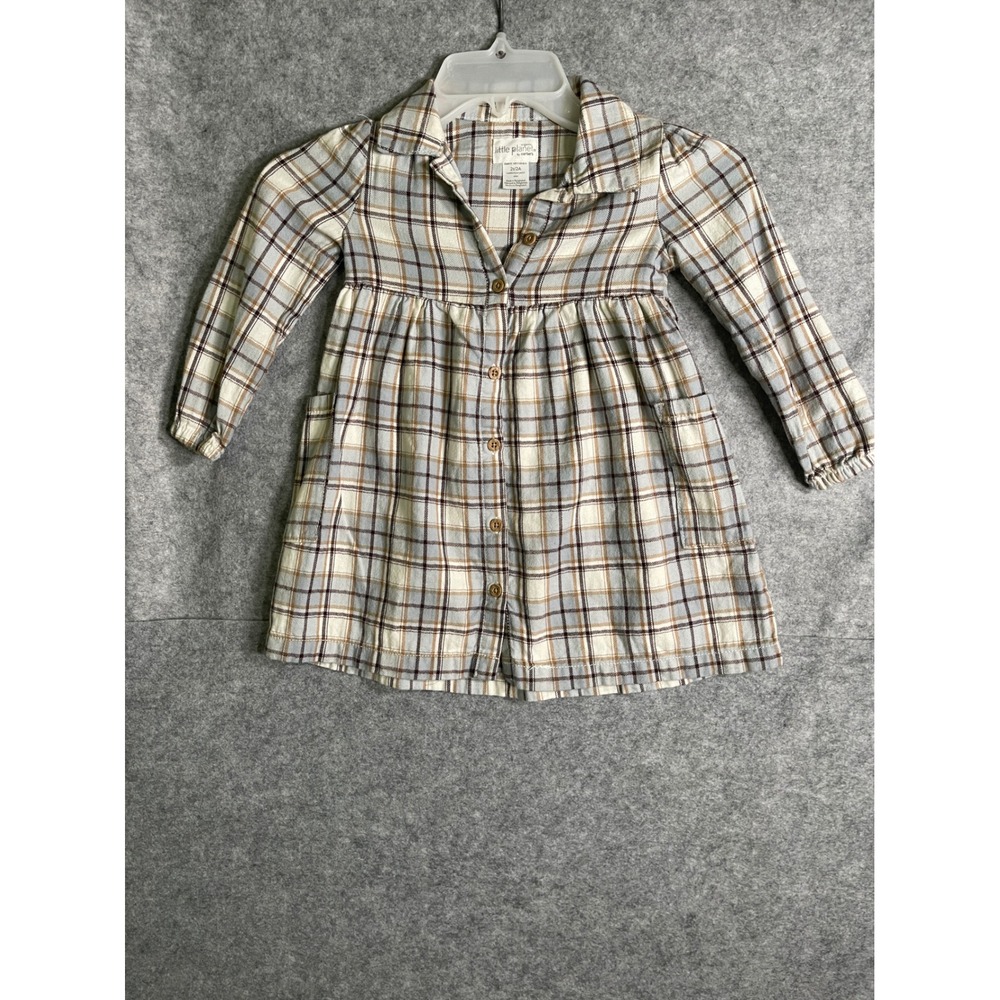 Little Planet by Carters Toddler Girls Blue Brown Plaid Organic Flannel Dress 2T